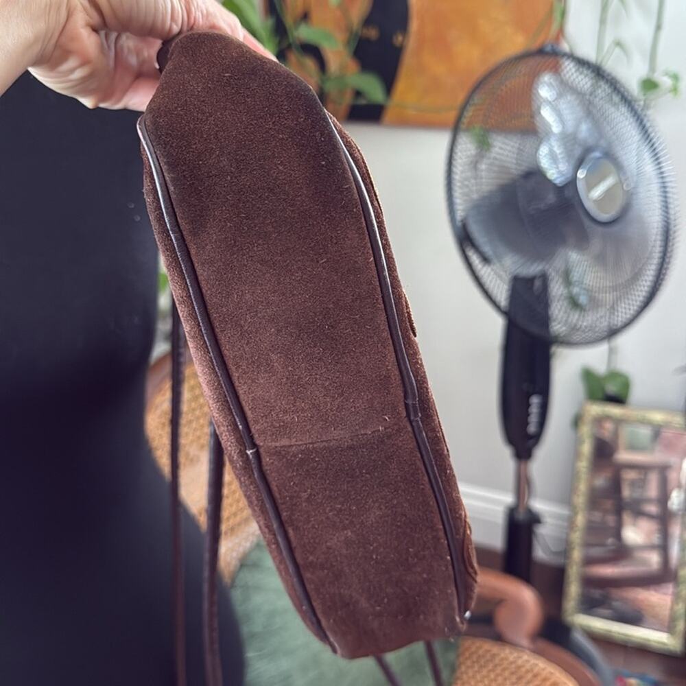 Vintage Yenko Italy Brown Suede Embroidered Top Zip Crossbody Boho Bag Purse - Picture 5 of 8
